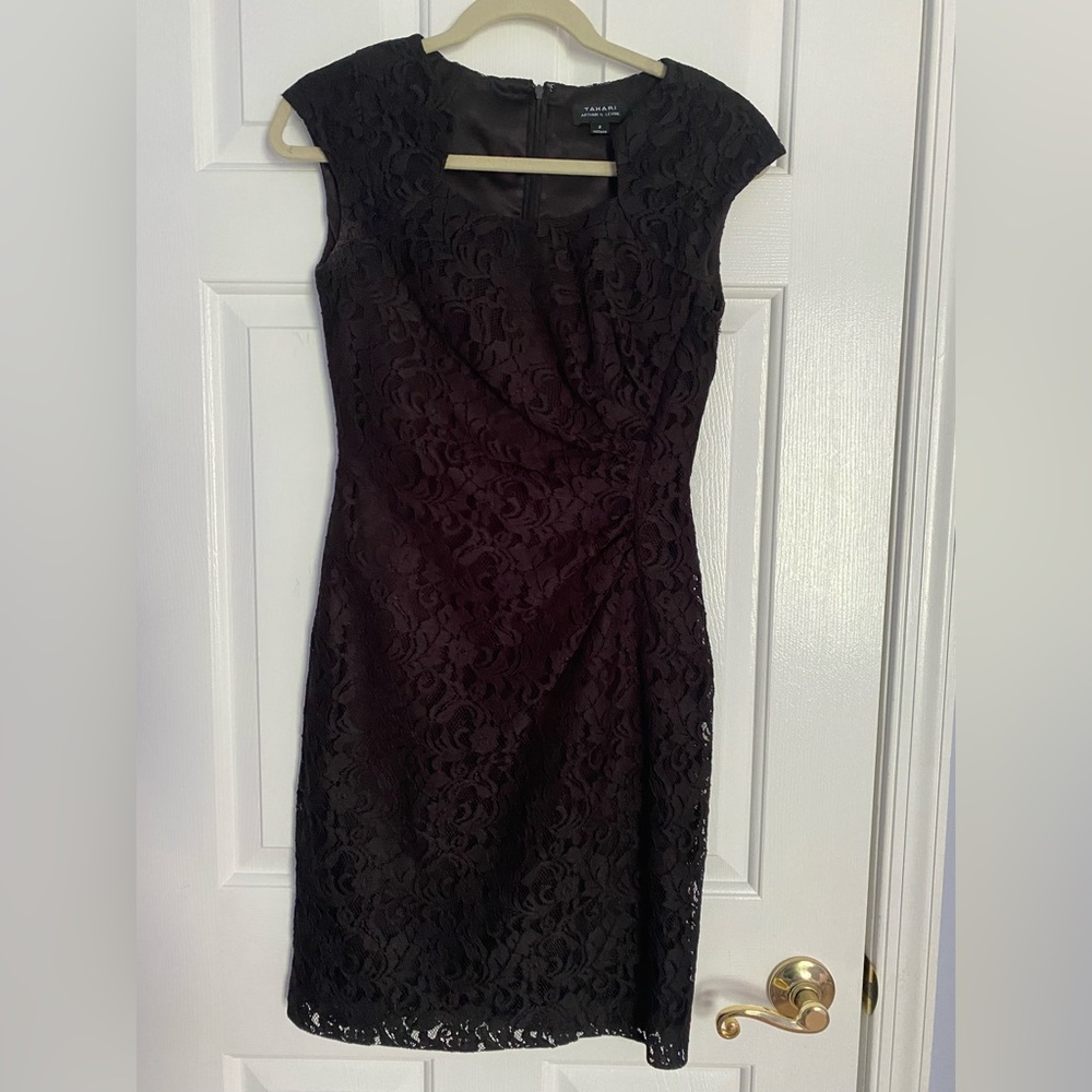 Tahari black lace dress